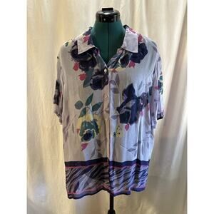 Sag Harbor Floral Button-Down Shirt Women’s XL – Vintage 100% Rayon